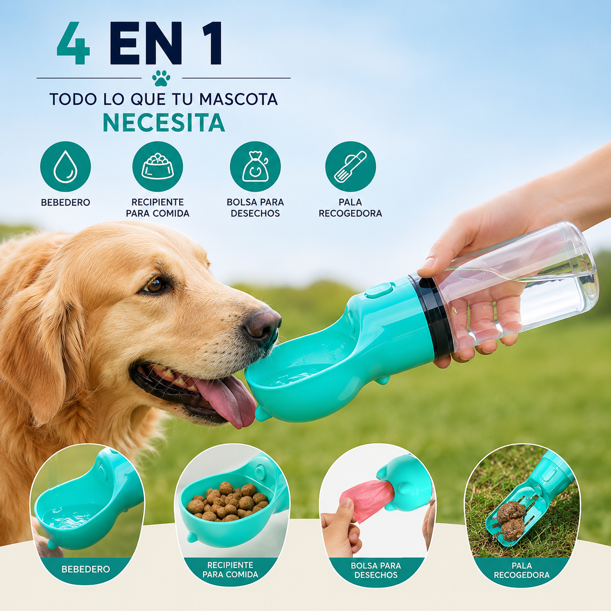 Bebedero 4 en 1 para mascotas