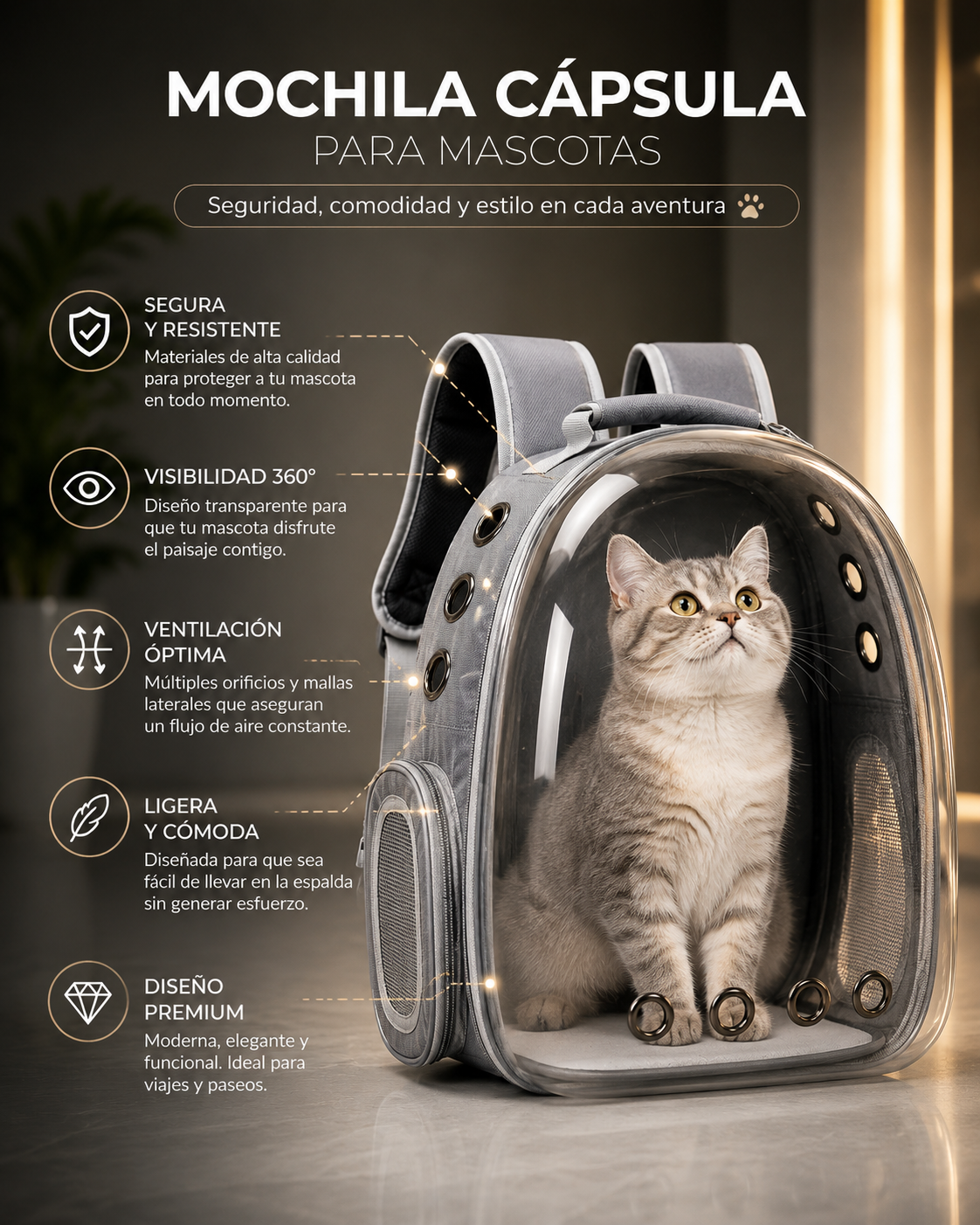 Maleta tipo capsula para Mascotas